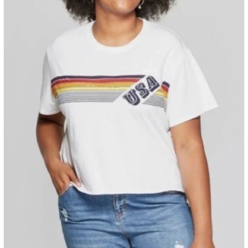 Grayson Threads USA Retro Striped Crop‎ Tee T-Shirt M NEW WITH TAGS